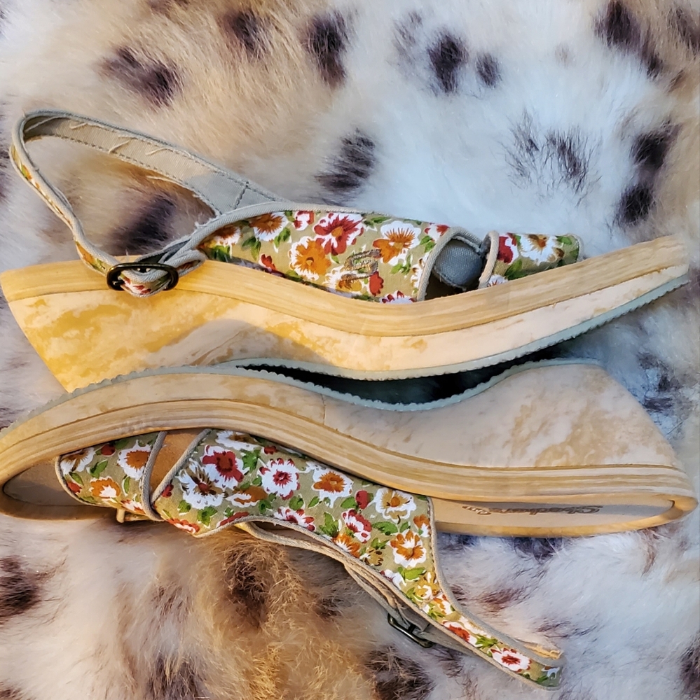 Skechers Floral Cork Strap Wedges